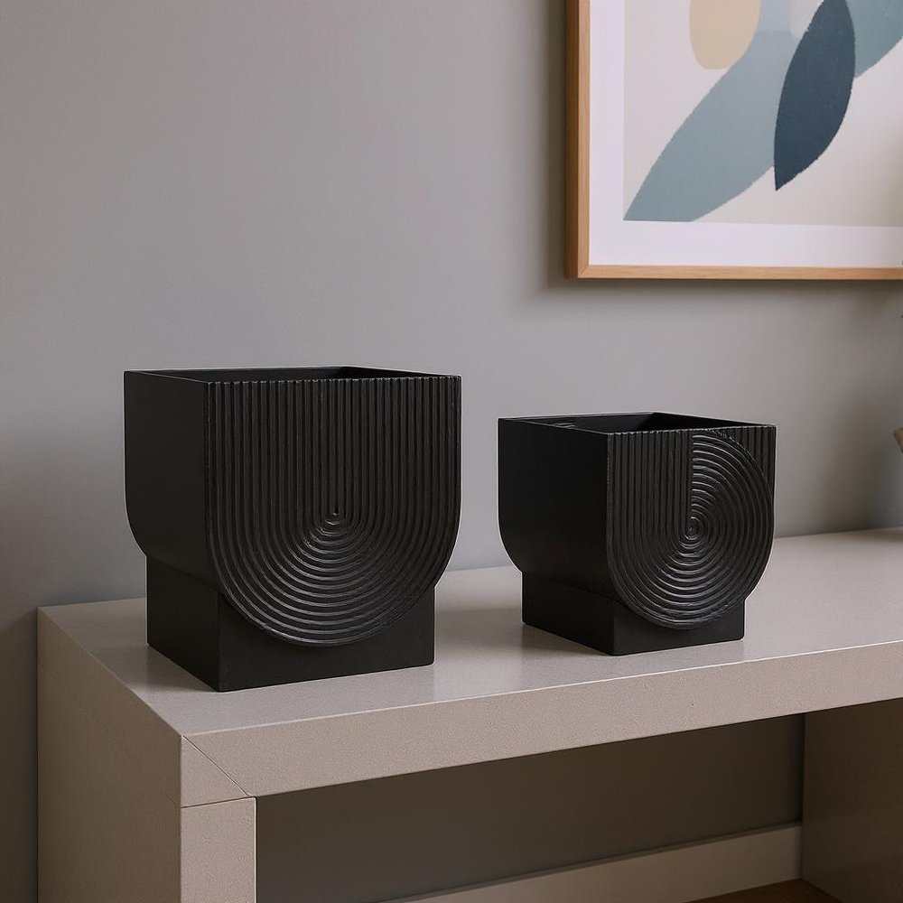 Set of Two Black Metal 20 Ounce Pot Planters — view 8