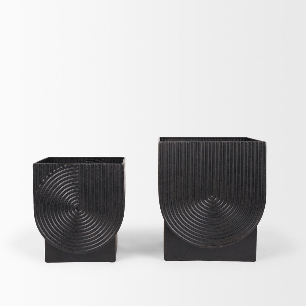 Set of Two Black Metal 20 Ounce Pot Planters — view 7