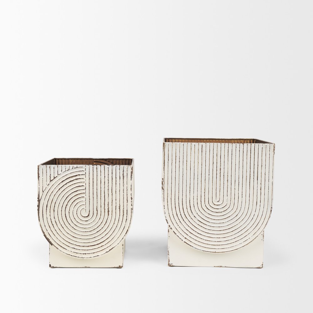 Set of Two White Metal 20 Ounce Rectangular Pot Planters — view 8