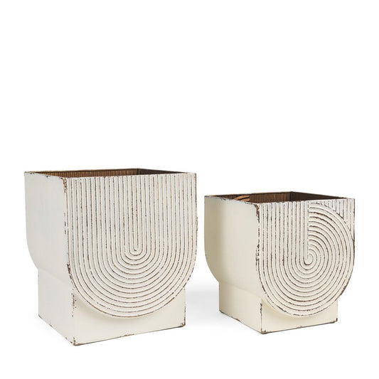Set of Two White Metal 20 Ounce Rectangular Pot Planters