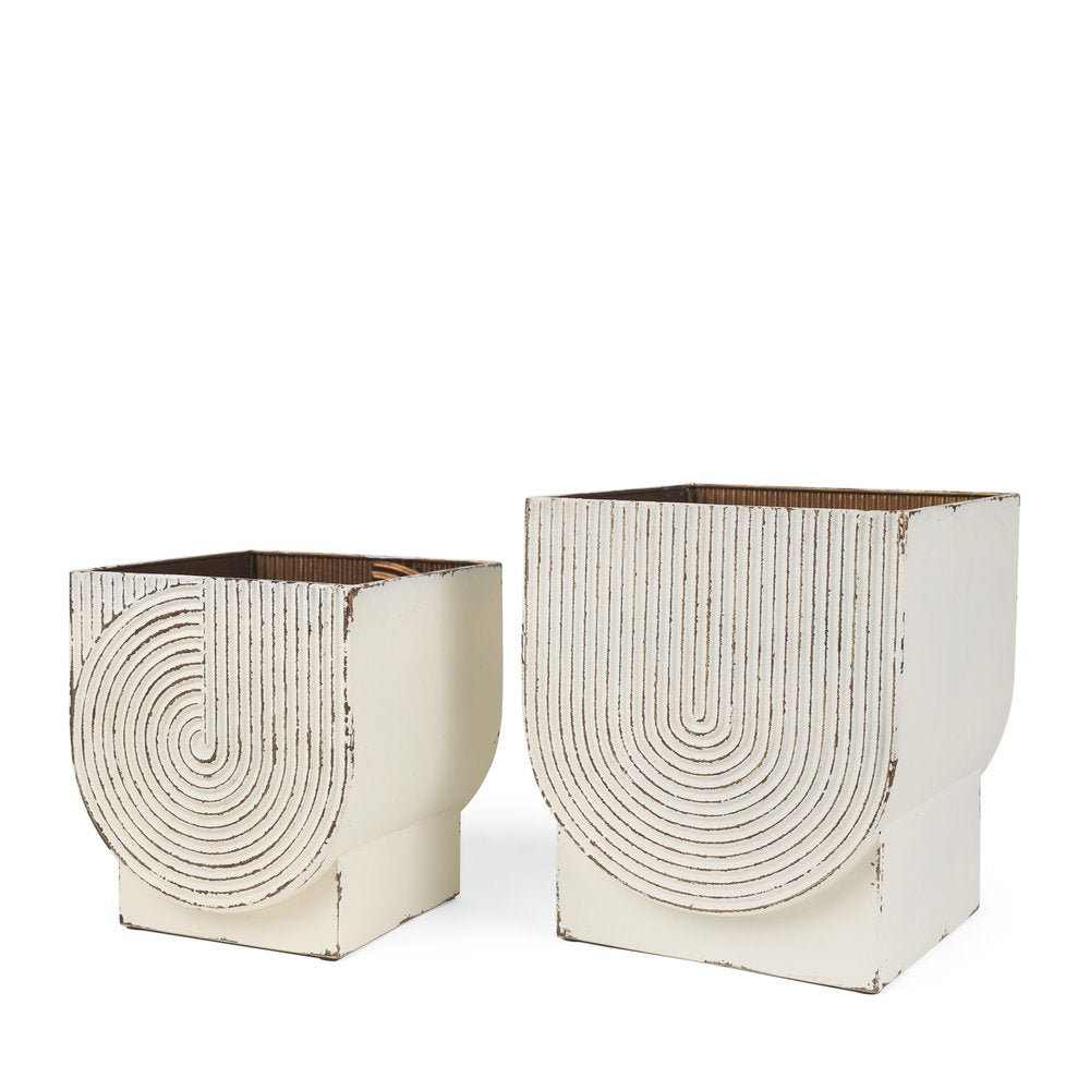 Set of Two White Metal 20 Ounce Rectangular Pot Planters — view 3