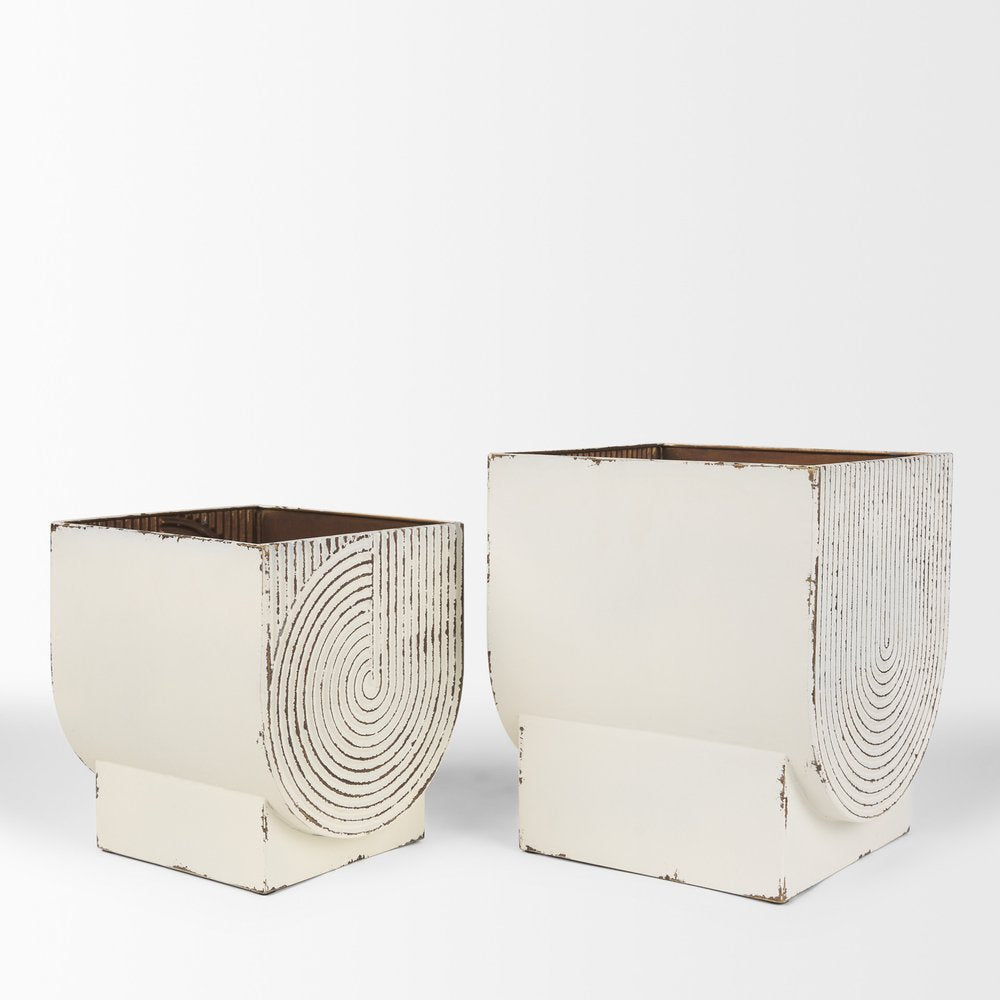 Set of Two White Metal 20 Ounce Rectangular Pot Planters — view 4