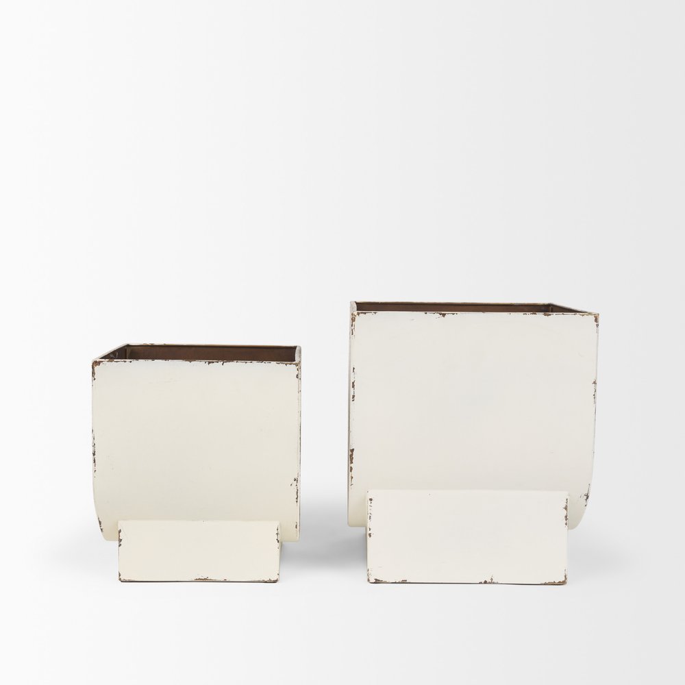 Set of Two White Metal 20 Ounce Rectangular Pot Planters — view 9