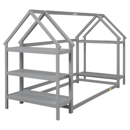 Twin House-Shaped Floor Bed with 2 Detachable Stands Grey - FurniFindUSA