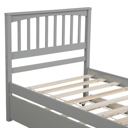 Twin size Platform Bed with Trundle Gray - FurniFindUSA