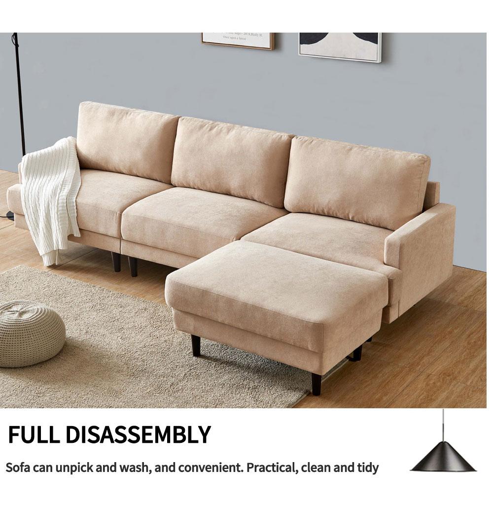 Modern fabric sofa L shape, 3 seater with ottoman-104.6" Beige