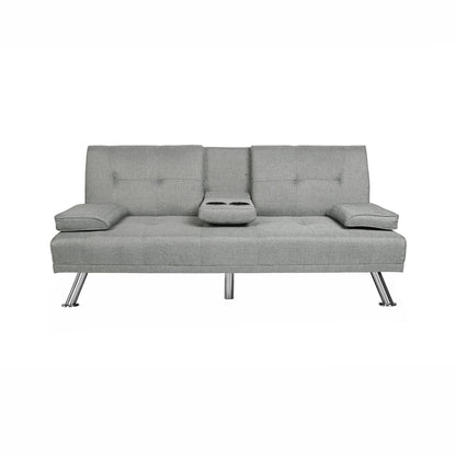 FUTON SOFA BED SLEEPER LIGHT GREY FABRIC