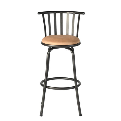 Khaki And Black Suede And Faux Leather And Metal Low Back Adjustable Height Swivel Bar Chair HomeRoots