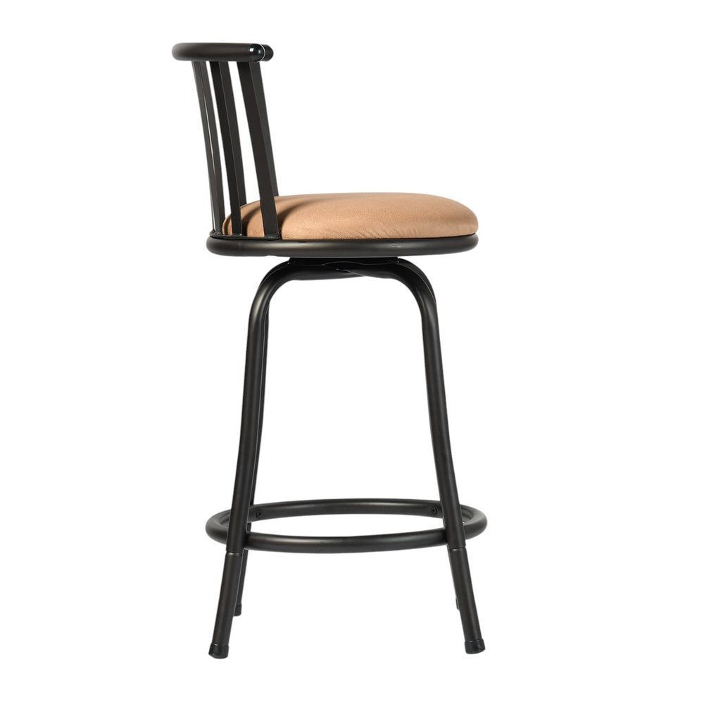 Khaki And Black Suede And Faux Leather And Metal Low Back Adjustable Height Swivel Bar Chair HomeRoots