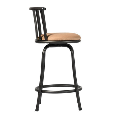 Khaki And Black Suede And Faux Leather And Metal Low Back Adjustable Height Swivel Bar Chair HomeRoots