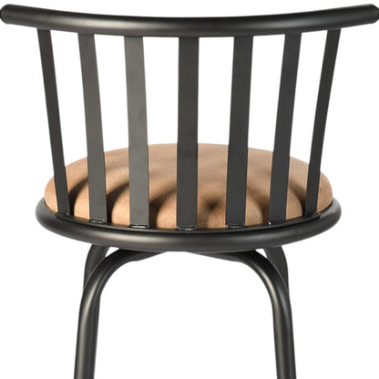 Khaki And Black Suede And Faux Leather And Metal Low Back Adjustable Height Swivel Bar Chair HomeRoots