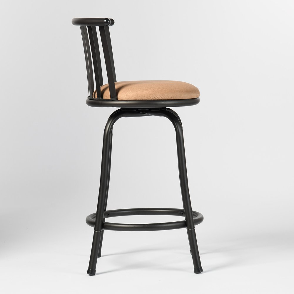 Khaki And Black Suede And Faux Leather And Metal Low Back Adjustable Height Swivel Bar Chair HomeRoots