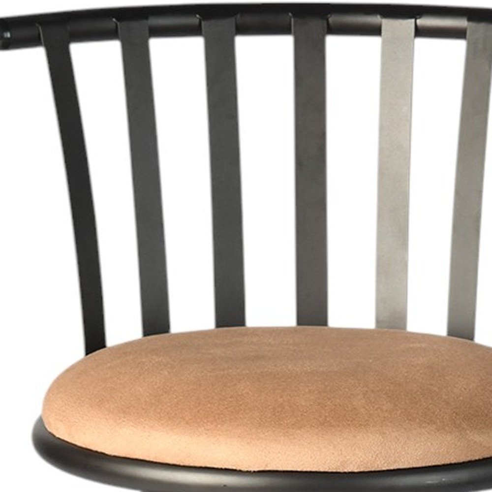 Khaki And Black Suede And Faux Leather And Metal Low Back Adjustable Height Swivel Bar Chair HomeRoots