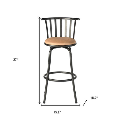 Khaki And Black Suede And Faux Leather And Metal Low Back Adjustable Height Swivel Bar Chair HomeRoots
