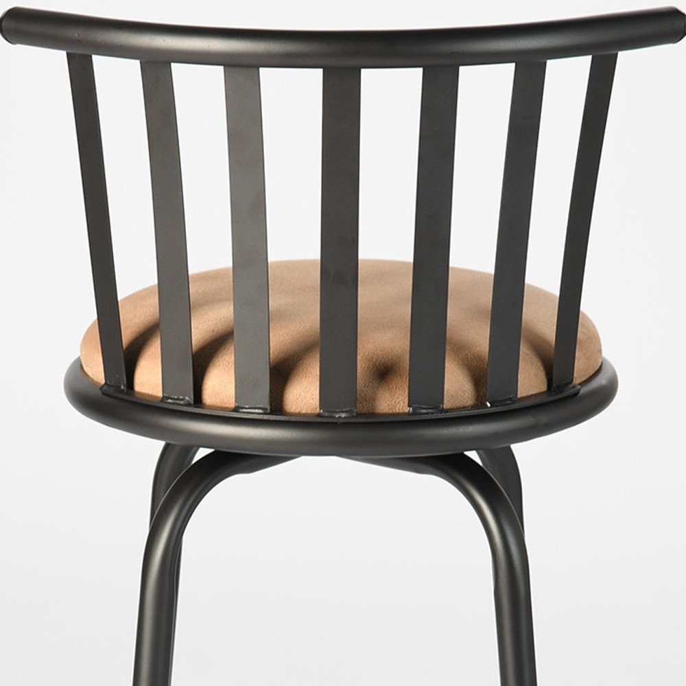 Khaki And Black Suede And Faux Leather And Metal Low Back Adjustable Height Swivel Bar Chair HomeRoots