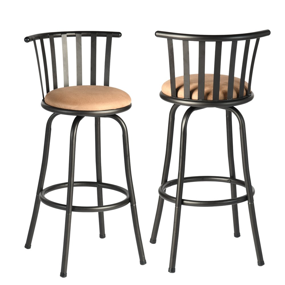 Set of Two Khaki And Black Suede And Faux Leather And Iron Low Back Adjustable Height Swivel Bar Chairs HomeRoots