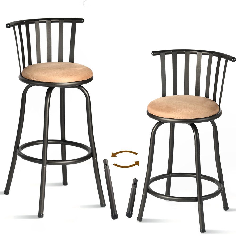Set of Two Khaki And Black Suede And Faux Leather And Iron Low Back Adjustable Height Swivel Bar Chairs HomeRoots