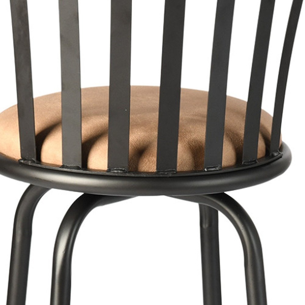 Set of Two Khaki And Black Suede And Faux Leather And Iron Low Back Adjustable Height Swivel Bar Chairs HomeRoots