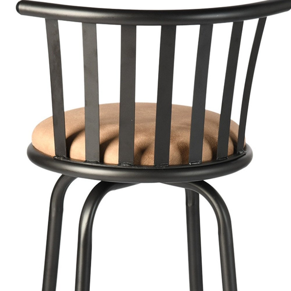Set of Two Khaki And Black Suede And Faux Leather And Iron Low Back Adjustable Height Swivel Bar Chairs HomeRoots