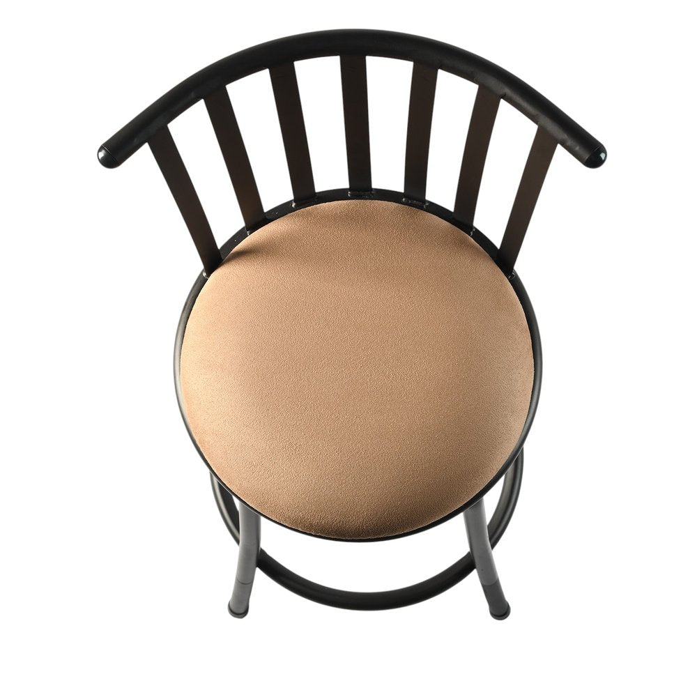 Set of Three Khaki And Black Suede And Faux Leather And Iron Low Back Adjustable Height Swivel Bar Chairs HomeRoots