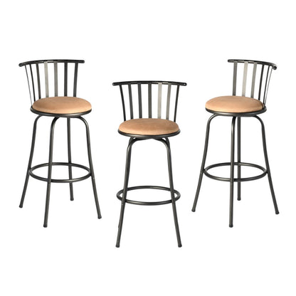 Set of Three Khaki And Black Suede And Faux Leather And Iron Low Back Adjustable Height Swivel Bar Chairs HomeRoots