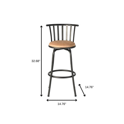Set of Three Khaki And Black Suede And Faux Leather And Iron Low Back Adjustable Height Swivel Bar Chairs HomeRoots