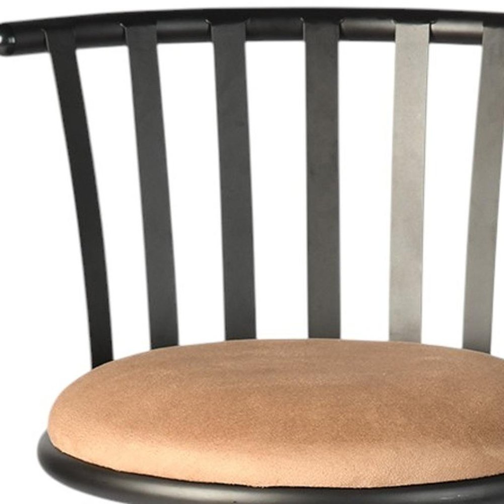 Set of Three Khaki And Black Suede And Faux Leather And Iron Low Back Adjustable Height Swivel Bar Chairs HomeRoots