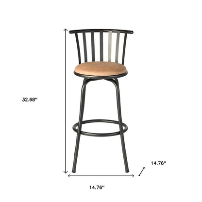 Set of Three Khaki And Black Suede And Faux Leather And Iron Low Back Adjustable Height Swivel Bar Chairs HomeRoots