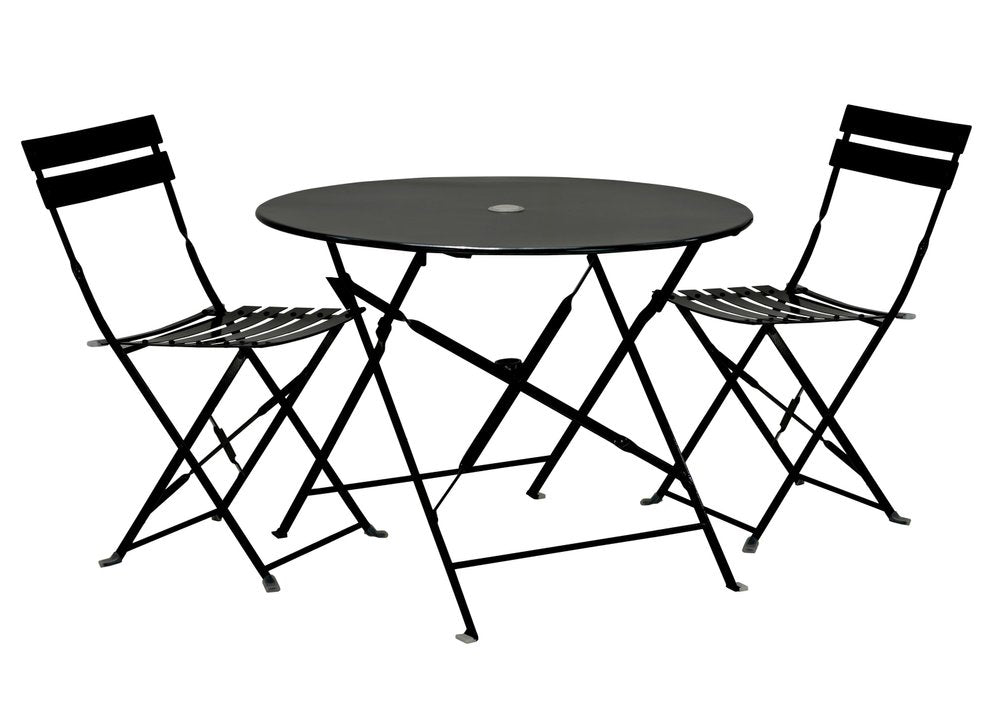 Three Piece Black Round Metal Dining Set with Two Chairs HomeRoots