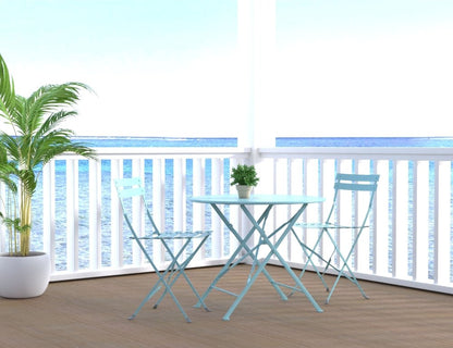 Three Piece Teal Blue Round Metal Dining Set with Two Chairs HomeRoots
