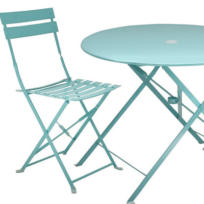 Three Piece Teal Blue Round Metal Dining Set with Two Chairs HomeRoots