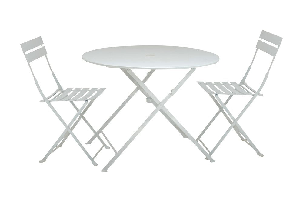 Three Piece White Round Metal Dining Set with Two Chairs HomeRoots