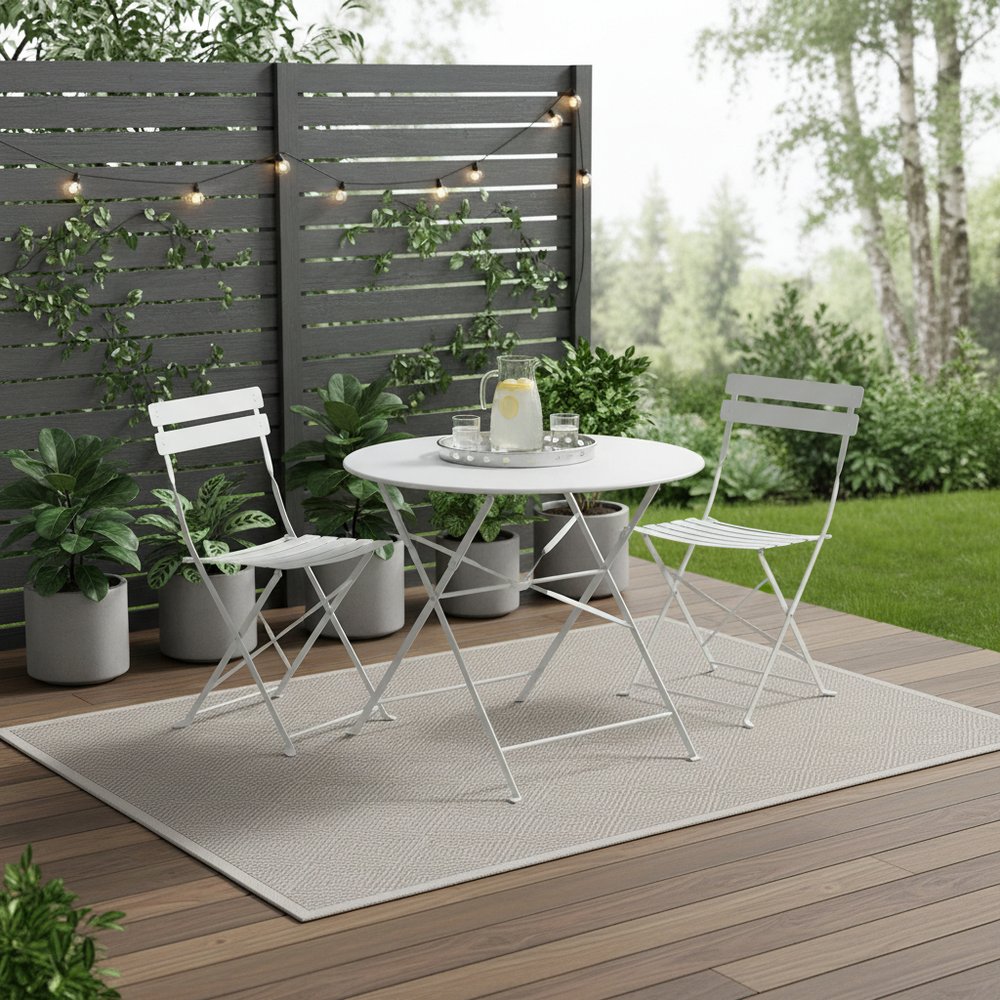 Three Piece White Round Metal Dining Set with Two Chairs HomeRoots