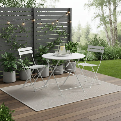 Three Piece White Round Metal Dining Set with Two Chairs HomeRoots
