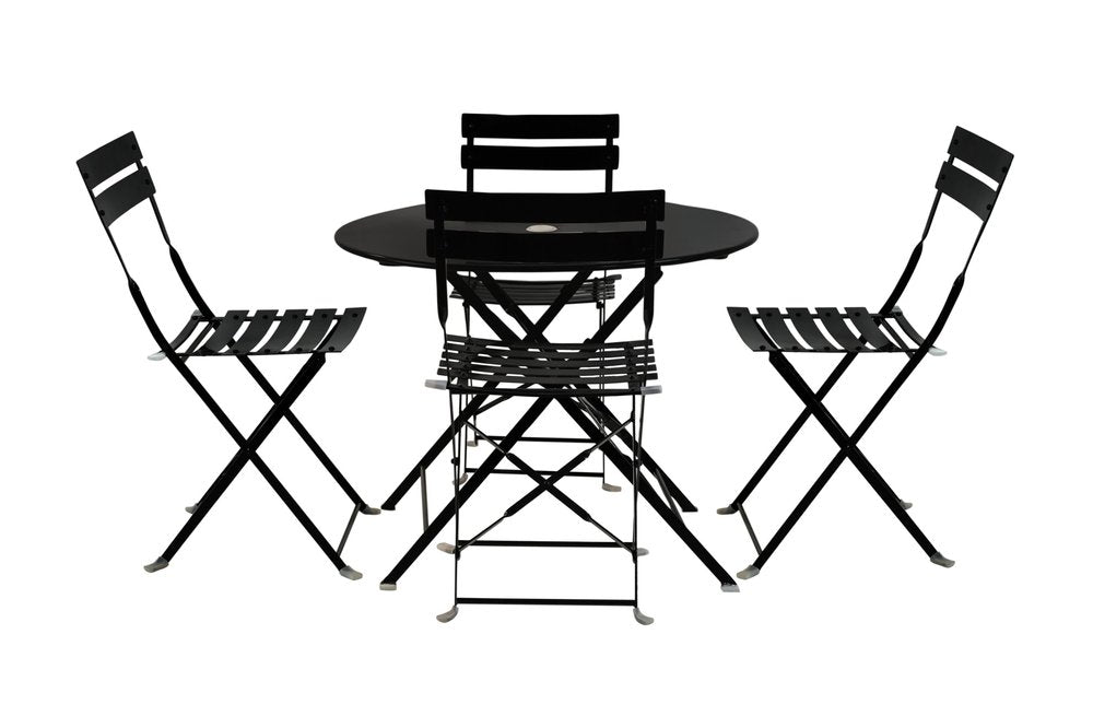 Five Piece Black Round Metal Dining Set with Four Chairs HomeRoots