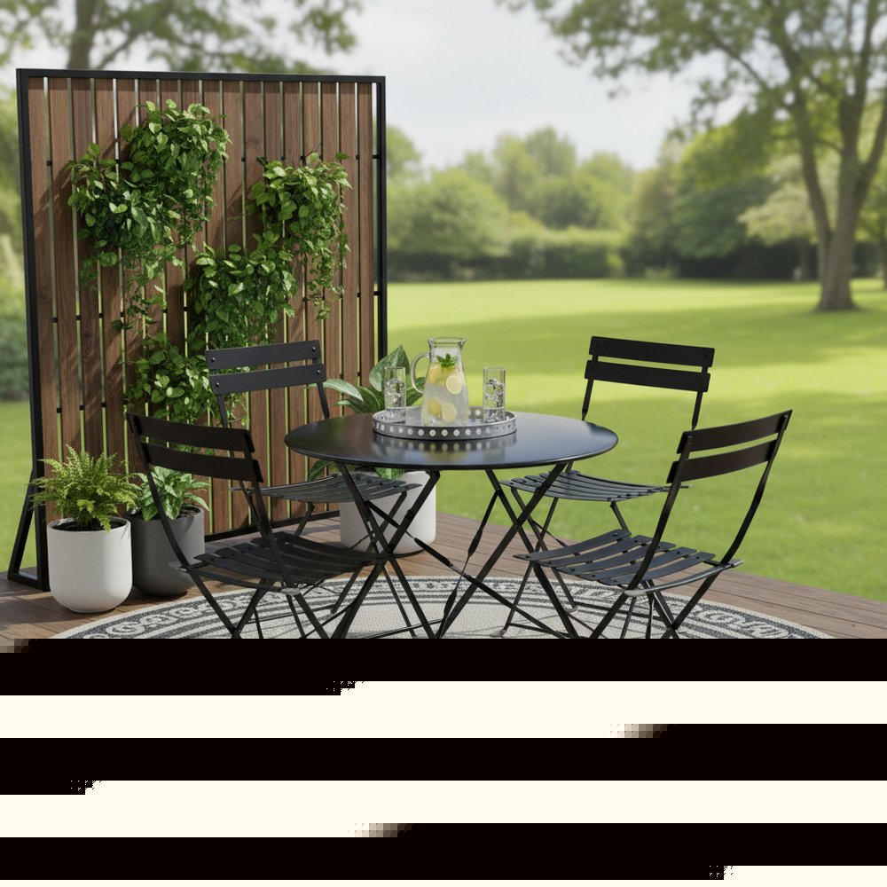 Five Piece Black Round Metal Dining Set with Four Chairs HomeRoots