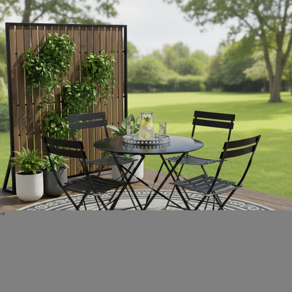 Five Piece Black Round Metal Dining Set with Four Chairs HomeRoots