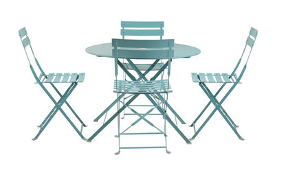Five Piece Teal Blue Round Metal Dining Set with Four Chairs HomeRoots