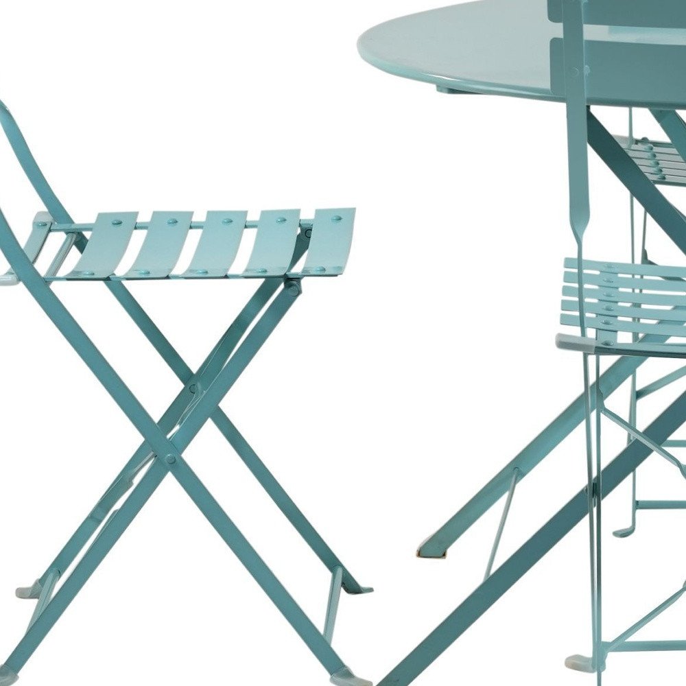 Five Piece Teal Blue Round Metal Dining Set with Four Chairs HomeRoots