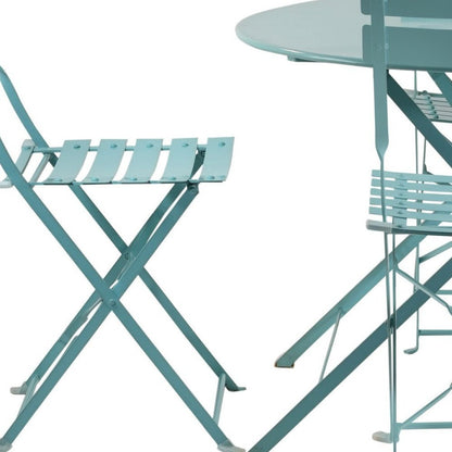 Five Piece Teal Blue Round Metal Dining Set with Four Chairs HomeRoots