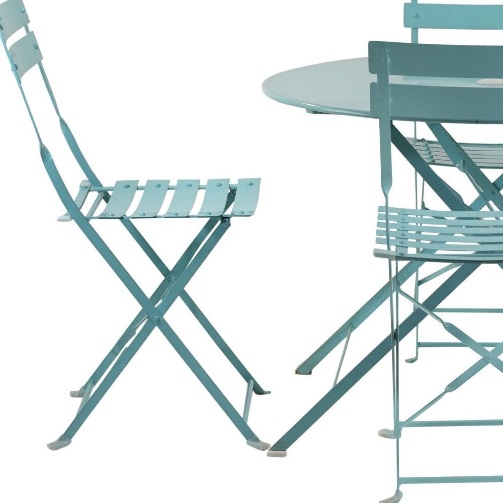 Five Piece Teal Blue Round Metal Dining Set with Four Chairs HomeRoots