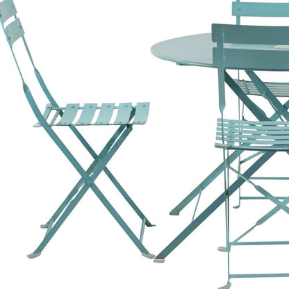 Five Piece Teal Blue Round Metal Dining Set with Four Chairs HomeRoots
