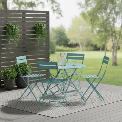 Five Piece Teal Blue Round Metal Dining Set with Four Chairs HomeRoots