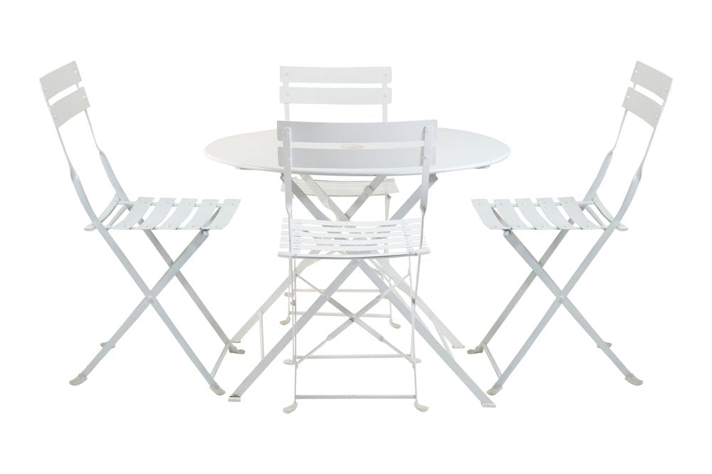 Five Piece White Round Metal Dining Set with Four Chairs HomeRoots