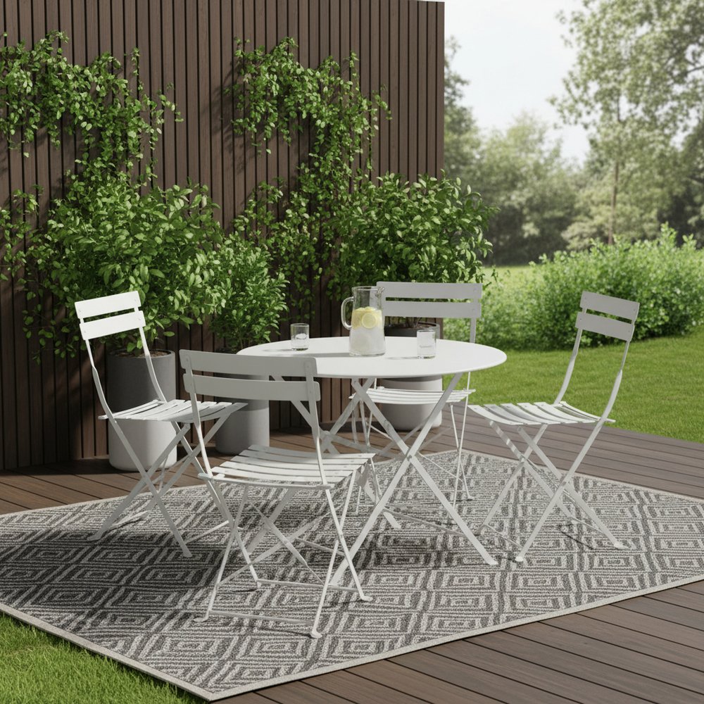 Five Piece White Round Metal Dining Set with Four Chairs HomeRoots