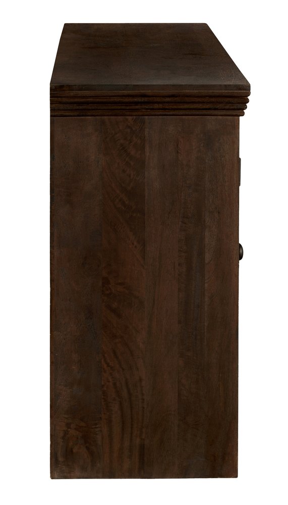 84" Brown Distressed Solid Wood Four Drawer Sideboard With Four Glass Doors HomeRoots