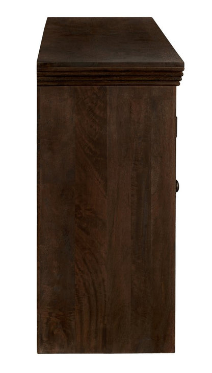 84" Brown Distressed Solid Wood Four Drawer Sideboard With Four Glass Doors HomeRoots