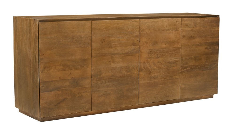 80" Tan Distressed Solid Wood Sideboard With Four Doors HomeRoots