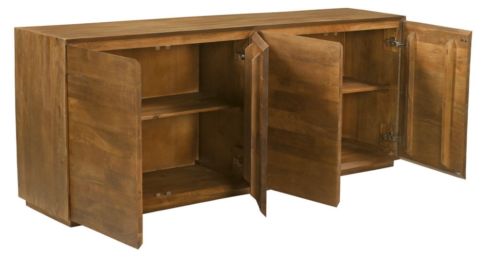 80" Tan Distressed Solid Wood Sideboard With Four Doors HomeRoots
