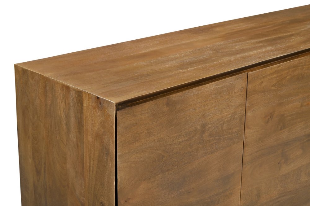 80" Tan Distressed Solid Wood Sideboard With Four Doors HomeRoots
